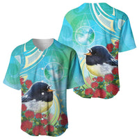 New Zealand Tomtit Baseball Jersey Maori Koru With Pohutukawa Galaxy Style LT05 - Polynesian Pride