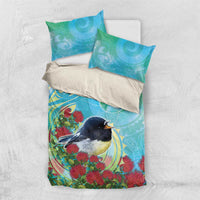 New Zealand Tomtit Bedding Set Maori Koru With Pohutukawa Galaxy Style - Polynesian Pride
