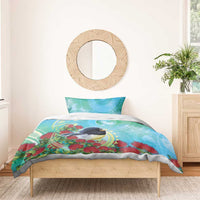 New Zealand Tomtit Bedding Set Maori Koru With Pohutukawa Galaxy Style - Polynesian Pride