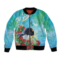 New Zealand Tomtit Bomber Jacket Maori Koru With Pohutukawa Galaxy Style - Polynesian Pride