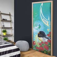 New Zealand Tomtit Door Cover Maori Koru With Pohutukawa Galaxy Style - Polynesian Pride