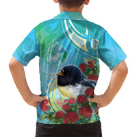 New Zealand Tomtit Family Matching Long Sleeve Bodycon Dress and Hawaiian Shirt Maori Koru With Pohutukawa Galaxy Style - Polynesian Pride
