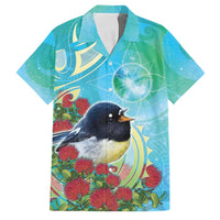 New Zealand Tomtit Family Matching Long Sleeve Bodycon Dress and Hawaiian Shirt Maori Koru With Pohutukawa Galaxy Style - Polynesian Pride