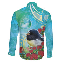 New Zealand Tomtit Family Matching Mermaid Dress and Hawaiian Shirt Maori Koru With Pohutukawa Galaxy Style LT05 - Polynesian Pride
