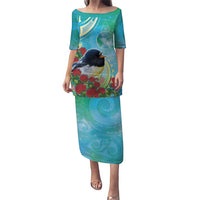 New Zealand Tomtit Family Matching Puletasi and Hawaiian Shirt Maori Koru With Pohutukawa Galaxy Style - Polynesian Pride