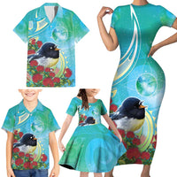 New Zealand Tomtit Family Matching Short Sleeve Bodycon Dress and Hawaiian Shirt Maori Koru With Pohutukawa Galaxy Style - Polynesian Pride