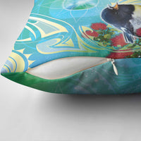 New Zealand Tomtit Pillow Cover Maori Koru With Pohutukawa Galaxy Style - Polynesian Pride