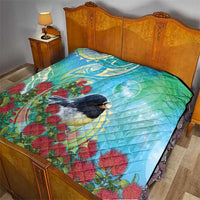 New Zealand Tomtit Quilt Maori Koru With Pohutukawa Galaxy Style - Polynesian Pride