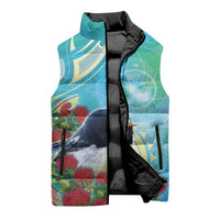 New Zealand Tomtit Sleeveless Puffer Jacket Maori Koru With Pohutukawa Galaxy Style - Polynesian Pride
