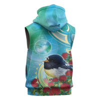 New Zealand Tomtit Sleeveless Zip Hoodie Maori Koru With Pohutukawa Galaxy Style - Polynesian Pride