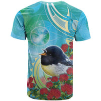 New Zealand Tomtit T Shirt Maori Koru With Pohutukawa Galaxy Style LT05 - Polynesian Pride