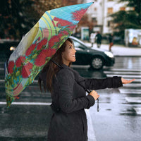 New Zealand Tomtit Umbrella Maori Koru With Pohutukawa Galaxy Style - Polynesian Pride