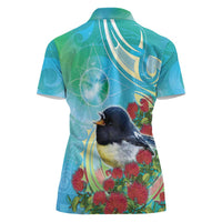 New Zealand Tomtit Women Polo Shirt Maori Koru With Pohutukawa Galaxy Style - Polynesian Pride