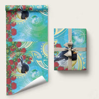 New Zealand Tomtit Wrapping Paper Maori Koru With Pohutukawa Galaxy Style