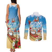 Guam Christmas Couples Matching Tank Maxi Dress and Long Sleeve Button Shirt Felis Pasgua Chilling Santa - Polynesian Pride