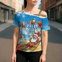 Guam Christmas Cross Shoulder Shirt Felis Pasgua Chilling Santa - Polynesian Pride