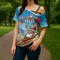 Guam Christmas Cross Shoulder Shirt Felis Pasgua Chilling Santa LT05 - Polynesian Pride