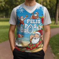 Guam Christmas Knitted V-Neck Vest Felis Pasgua Chilling Santa - Polynesian Pride
