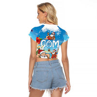 Guam Christmas Raglan Cropped T Shirt Felis Pasgua Chilling Santa - Polynesian Pride