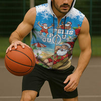 Guam Christmas Sleeveless Zip Hoodie Felis Pasgua Chilling Santa - Polynesian Pride