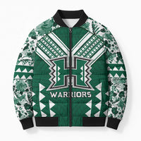 Custom Hawaii Football Bomber Puffer Jacket Rainbow Warriors Tropical Vibes LT05 Unisex Green - Polynesian Pride