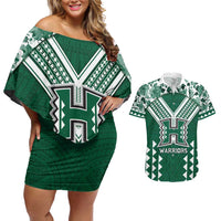 Custom Hawaii Football Couples Matching Off Shoulder Short Dress and Hawaiian Shirt Rainbow Warriors Tropical Vibes - Polynesian Pride