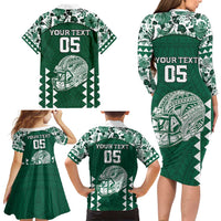Custom Hawaii Football Family Matching Long Sleeve Bodycon Dress and Hawaiian Shirt Rainbow Warriors Tropical Vibes - Polynesian Pride