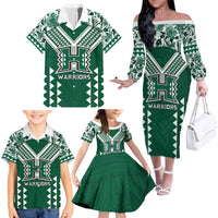 Custom Hawaii Football Family Matching Off The Shoulder Long Sleeve Dress and Hawaiian Shirt Rainbow Warriors Tropical Vibes - Polynesian Pride