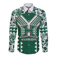 Custom Hawaii Football Long Sleeve Button Shirt Rainbow Warriors Tropical Vibes LT05 Unisex Green - Polynesian Pride