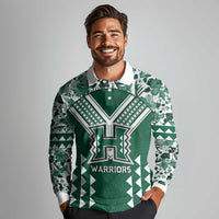 Custom Hawaii Football Long Sleeve Polo Shirt Rainbow Warriors Tropical Vibes - Polynesian Pride