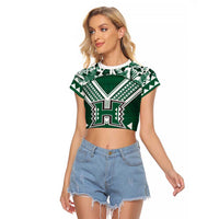 Custom Hawaii Football Raglan Cropped T Shirt Rainbow Warriors Tropical Vibes LT05 Female Green - Polynesian Pride