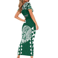 Custom Hawaii Football Short Sleeve Bodycon Dress Rainbow Warriors Tropical Vibes LT05 - Polynesian Pride