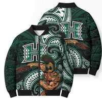 Hawaii Ikaika Warrior Football Bomber Puffer Jacket Polynesian Tribal Tattoo - Polynesian Pride