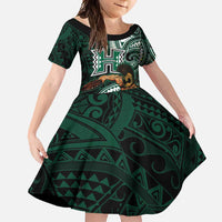 Hawaii Ikaika Warrior Football Family Matching Long Sleeve Bodycon Dress and Hawaiian Shirt Polynesian Tribal Tattoo - Polynesian Pride