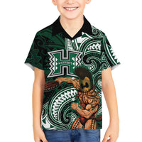 Hawaii Ikaika Warrior Football Family Matching Short Sleeve Bodycon Dress and Hawaiian Shirt Polynesian Tribal Tattoo LT05 Son's Shirt Black - Polynesian Pride