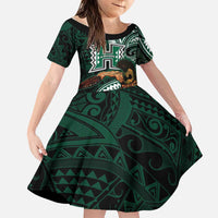Hawaii Ikaika Warrior Football Family Matching Tank Maxi Dress and Hawaiian Shirt Polynesian Tribal Tattoo LT05 Daughter's Dress Black - Polynesian Pride