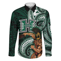 Hawaii Ikaika Warrior Football Family Matching Tank Maxi Dress and Hawaiian Shirt Polynesian Tribal Tattoo LT05 Dad's Shirt - Long Sleeve Black - Polynesian Pride
