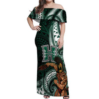 Hawaii Ikaika Warrior Football Off Shoulder Maxi Dress Polynesian Tribal Tattoo - Polynesian Pride