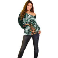 Hawaii Ikaika Warrior Football Off Shoulder Sweater Polynesian Tribal Tattoo - Polynesian Pride