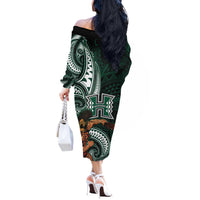 Hawaii Ikaika Warrior Football Off The Shoulder Long Sleeve Dress Polynesian Tribal Tattoo - Polynesian Pride