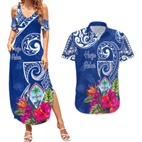 Personalised Hafa Adai Guam History and Chamorro Heritage Day Couples Matching Summer Maxi Dress and Hawaiian Shirt Blue Latte Stone LT05 Blue - Polynesian Pride