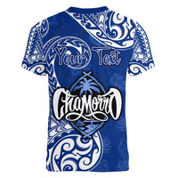 Personalised Hafa Adai Guam History and Chamorro Heritage Day Women V Neck T Shirt Blue Latte Stone LT05 - Polynesian Pride