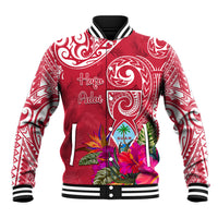Personalised Hafa Adai Guam History and Chamorro Heritage Day Baseball Jacket Red Latte Stone LT05 Unisex Red - Polynesian Pride