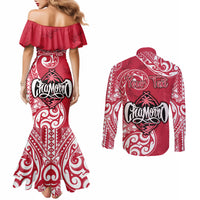 Personalised Hafa Adai Guam History and Chamorro Heritage Day Couples Matching Mermaid Dress and Long Sleeve Button Shirt Red Latte Stone LT05 - Polynesian Pride