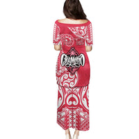 Personalised Hafa Adai Guam History and Chamorro Heritage Day Family Matching Puletasi Dress and Hawaiian Shirt Red Latte Stone LT05 - Polynesian Pride