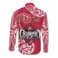 Personalised Hafa Adai Guam History and Chamorro Heritage Day Long Sleeve Button Shirt Red Latte Stone LT05 - Polynesian Pride