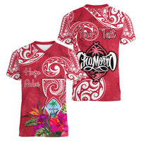 Personalised Hafa Adai Guam History and Chamorro Heritage Day Women V Neck T Shirt Red Latte Stone LT05 - Polynesian Pride