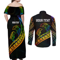 Personalised LGBT History Month Couples Matching Off Shoulder Maxi Dress and Long Sleeve Button Shirt Proud And Happy Polynesian Dolphin LT05 - Polynesian Pride