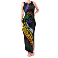 Personalised LGBT History Month Family Matching Tank Maxi Dress and Hawaiian Shirt Proud And Happy Polynesian Dolphin LT05 Mom's Dress Black - Polynesian Pride