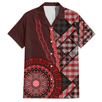 New Zealand Aotearoa Family Matching Off Shoulder Short Dress and Hawaiian Shirt Maori Harakeke Weaving Pattern Red LT05 Dad's Shirt - Short Sleeve Red - Polynesian Pride